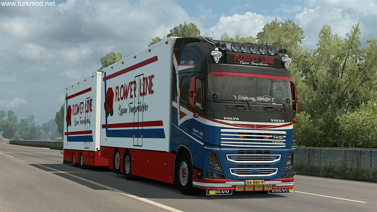 ETS 2 - Volvo FH16 Tandem Flower Line Çekici + Dorse Modu (1.55)
