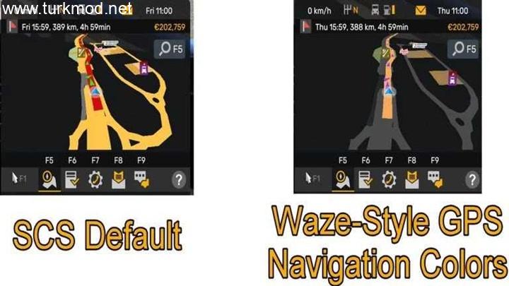 ETS2 - Waze Tarzı GPS Navigasyon Renkleri Gerçekçi Karanlık Mod (1.56)