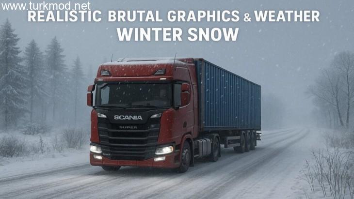 ETS2 - Gerçekçi Acımasız Grafikler ve Hava Durumu Kış Kar Modu (1.57) /V2.5 kapak görseli