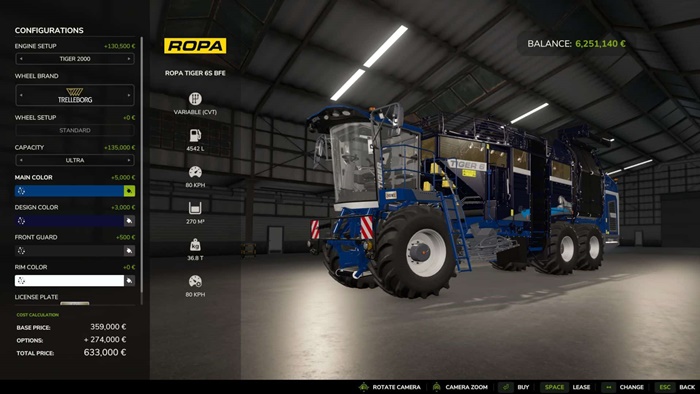 FS25 - Ropa Tiger 6S Büyük Alan Sürümü - modu