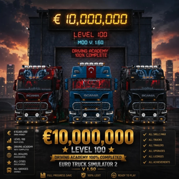 ETS2 - Tam İlerleme Kaydedilmiş Oyun (1.60) - modu