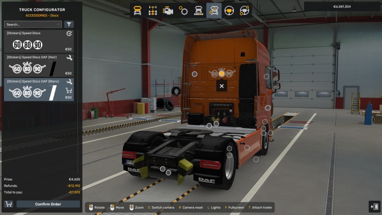 ETS2 - Çıkartma Seti - Ölü Açı İşaretleri ve Hız Sınırı Diskleri (1.60) - modu