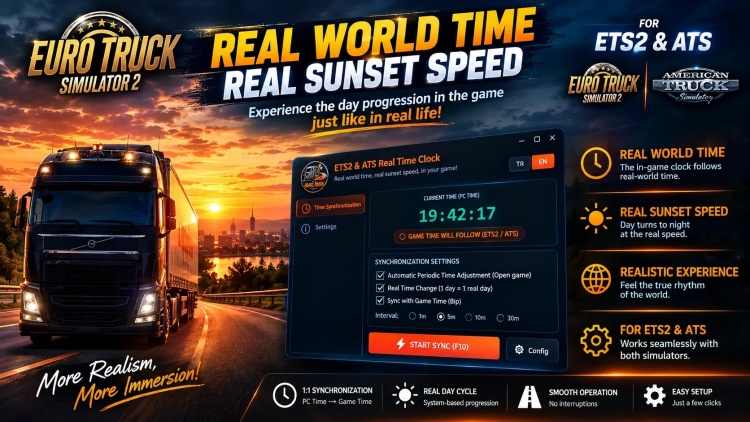 ETS2 - Gerçek Zamanlı Saat Senkronizasyonu Pro (1.60)